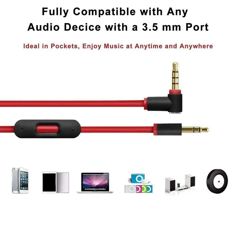 Replacement Audio Cable with in Line Mic Control for Beats By Dr Dre Headphone Solo/Studio/Pro/Detox/Wireless Black+red