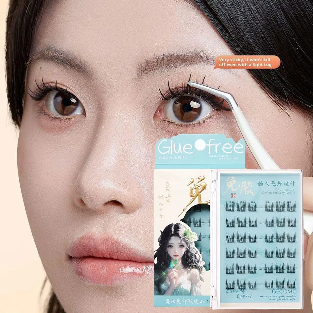 6줄 접착제 필요 없음 자가 접착식 3D 풍성한 인조 속눈썹 재사용 가능 세그먼트형 해바라기 두꺼운 속눈썹 일상용