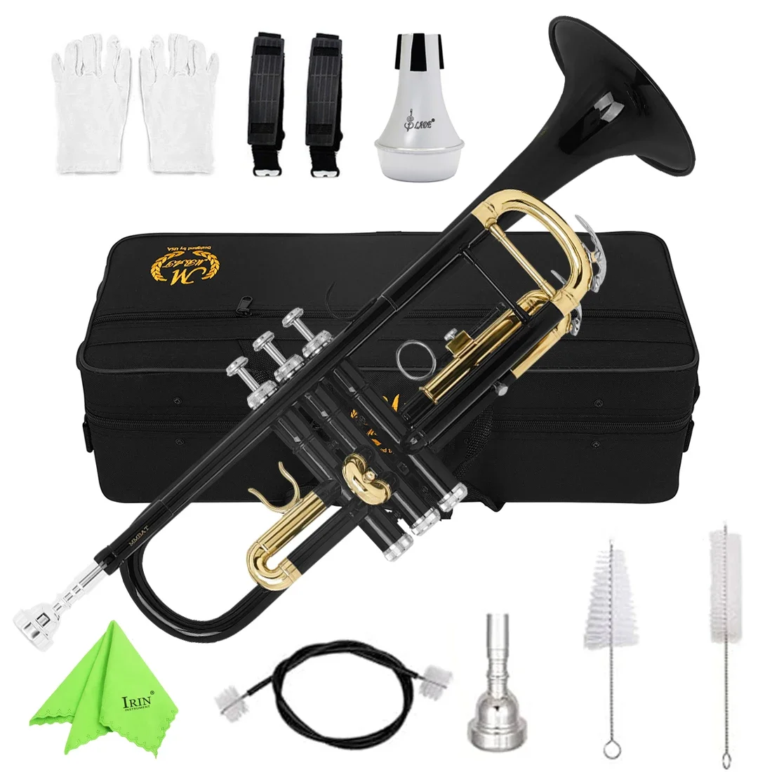 

M MBAT Bb Brass Trumpet Standard Trumpet Set Professional Brass Instrument for Students Beginners with Case Mouthpiece Gloves