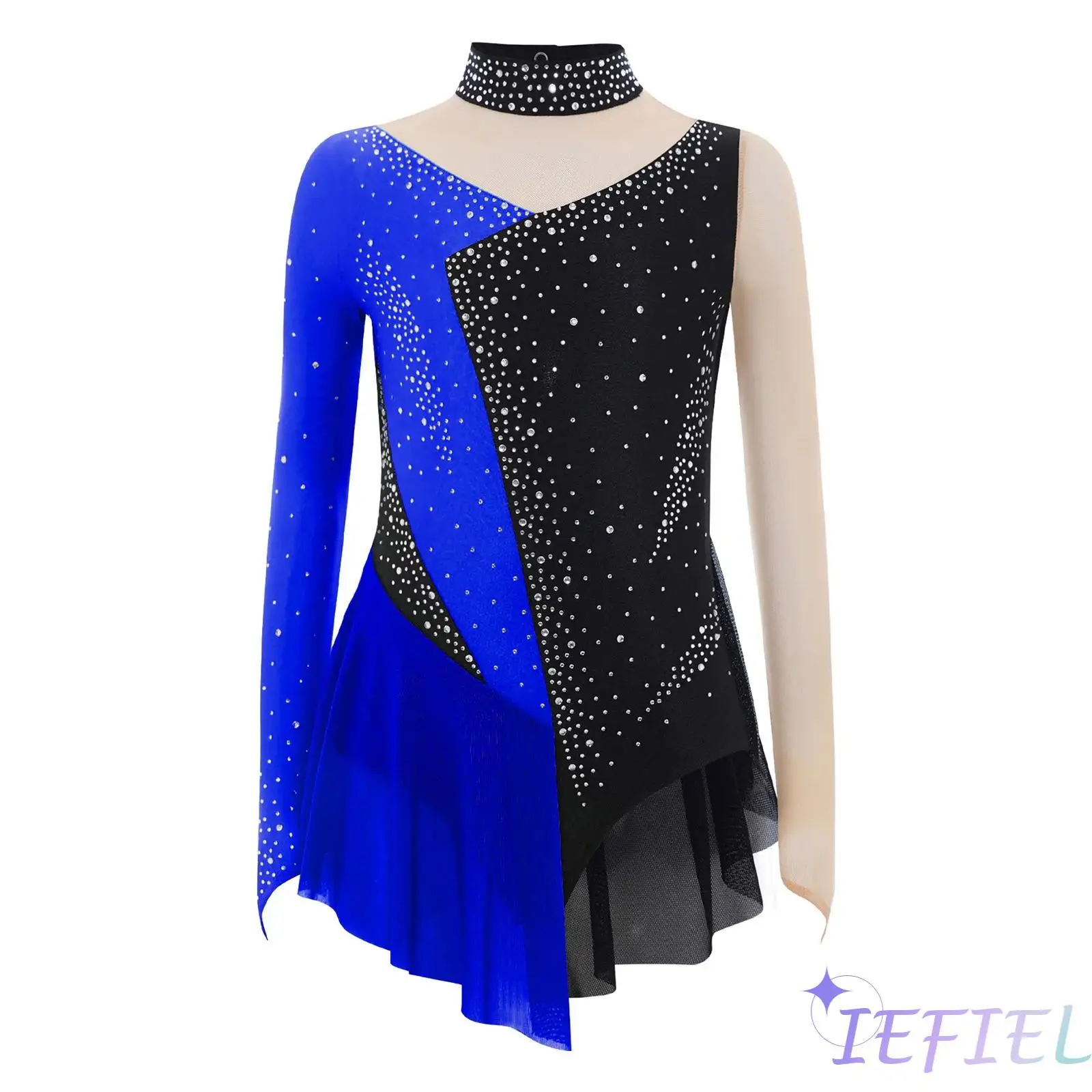 

Kids Girls Latin Jazz Dance Costume Rhythmic Ballet Leotard Sparkly Rhinestone Sheer Mesh Bodysuit for Stage Ballroom Dance Show