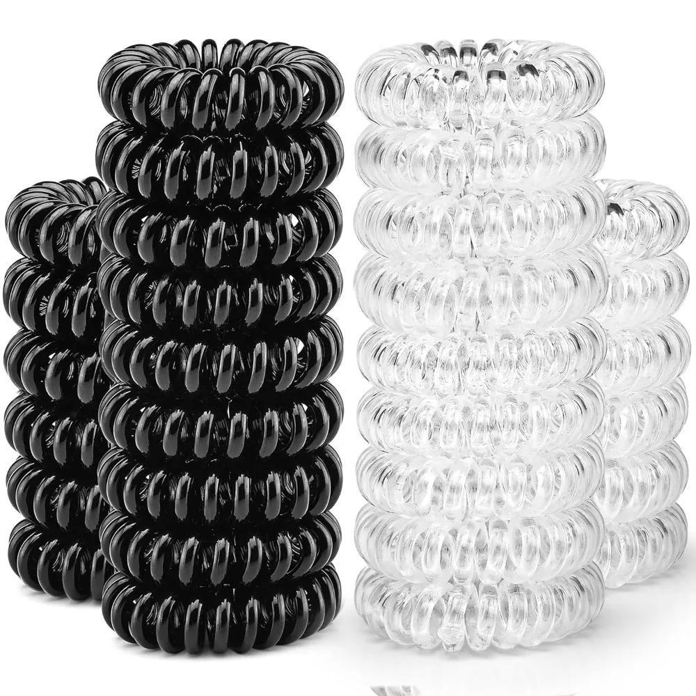 

30 Pcs Spiral Hair Ties, No Crease Coil Phone Cord Hair Ties for Thick Hair - Women Ponytail Holder Elastics