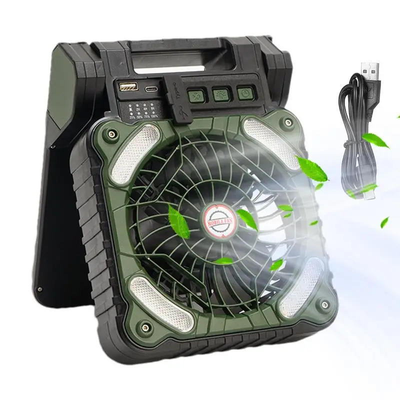 

Portable Solar Fan 10000mAh Solar Powered Camping Fan 4 Speeds Fan With LED Lantern For Picnic Fishing