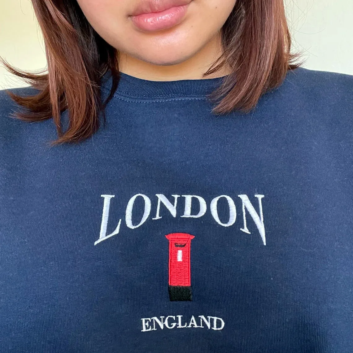 London Telephone Booth Embroidered Printing Women Vintage Style Sweaters Loose Cotton Crewneck Autumn Thick Fleece Pullovers