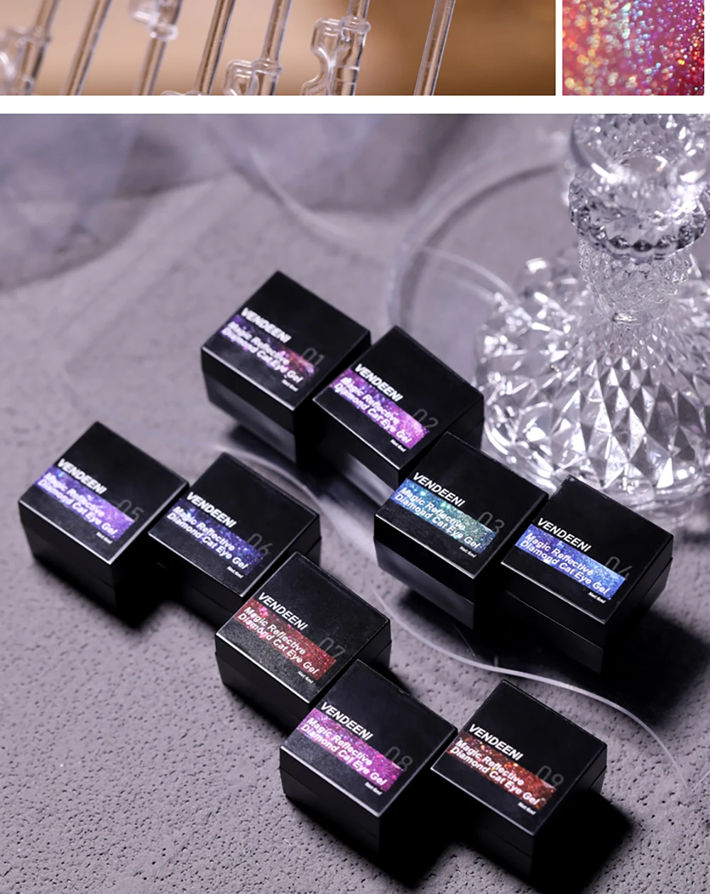 Vendeeni 9 Farben Magnetischer Regenbogen-Katzenaugen-Gel-Nagellack Nagelkunst Glitzer Laser Magnetischer UV-Gel-Lack Auroras Gel-Lack – Detail 11
