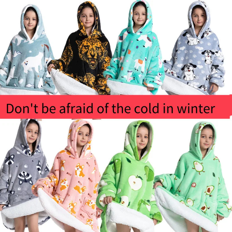 Winter Hoodies Sweatshirt Women Men Pullover Fleece Giant TV Oversized Blanket with Long Flannel Sleeves