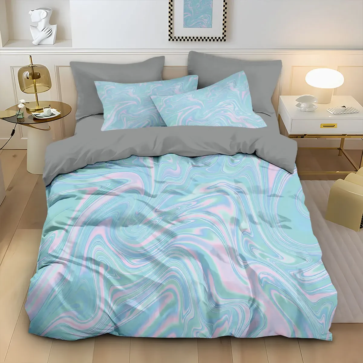 3pcs colorful gradient fluid-print bedding sets featuring a soft core-free design superior comfort bedding products