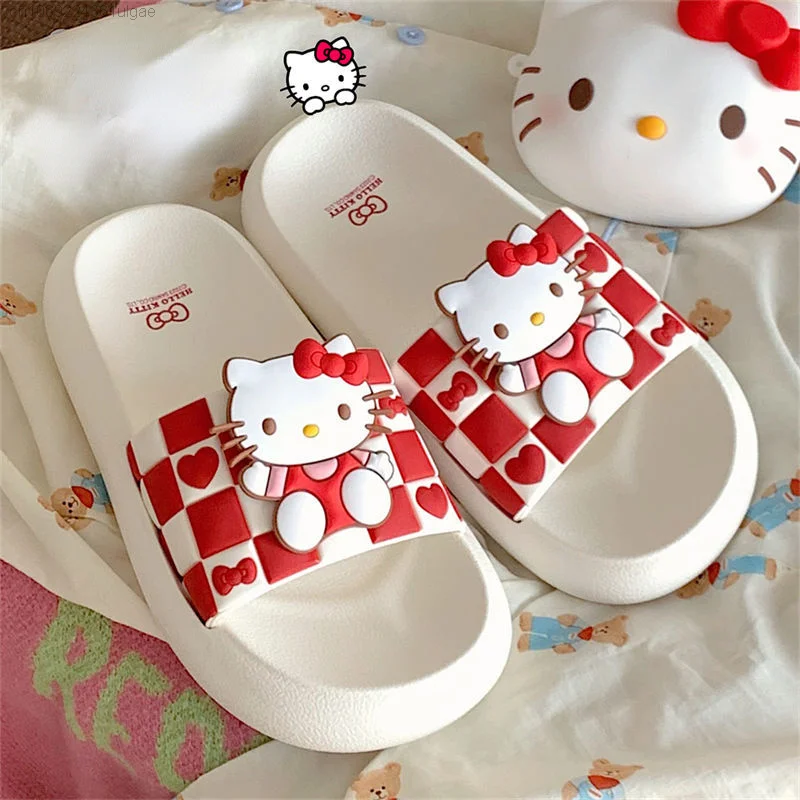 Sanrio Hello Kitty New Design Fashion Slippers Women Korean Style Soft Flat Shoes Y2k Cartoon Kuromi My Melody Sweet Sandals