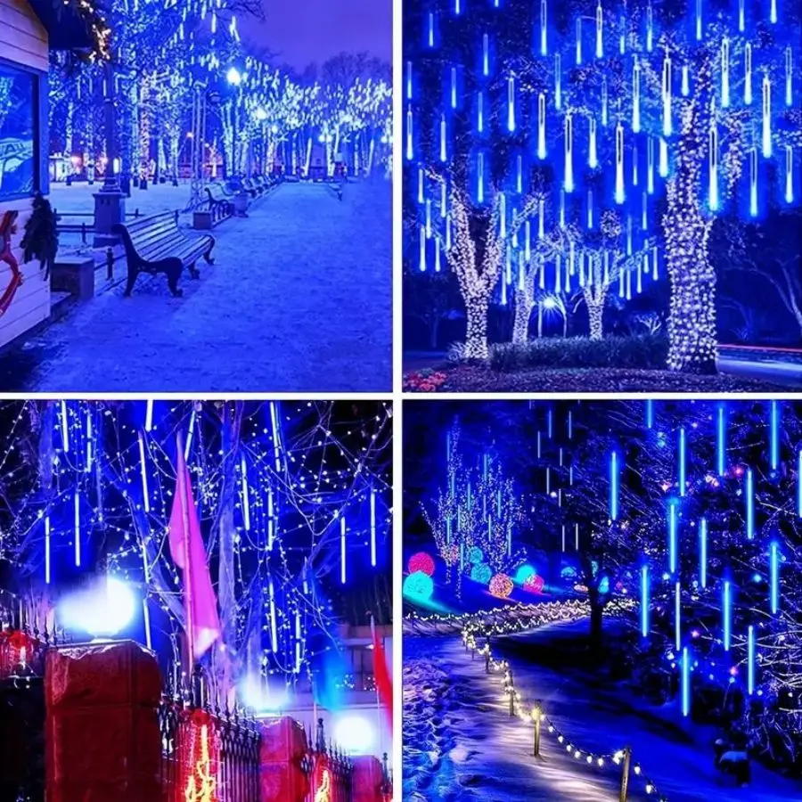 1pc Solar 30cm Meteor Rain String Lights Meteor Shower 8 Tubes 192LEDs,Waterproof Falling Raindrop Fairy Lights