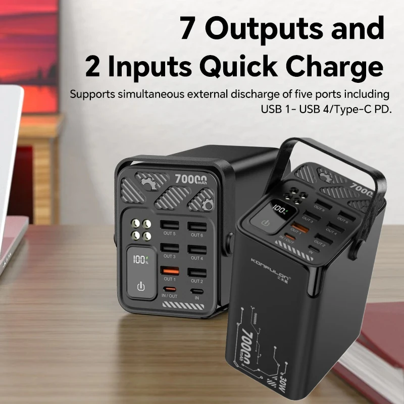 

Outdoor 70000mAh Power Bank with 30W PD 22.5W QC Quick Charging Powerbank for IPhone Samsung Xiaomi Huawei Portable PoverBank