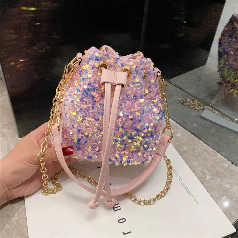 New Shoulder Bag Bucket Bag Purses and Handbags Fashion Trend Personality Sequin Chain Women\'s Bag Crossbody Handbags for Travel