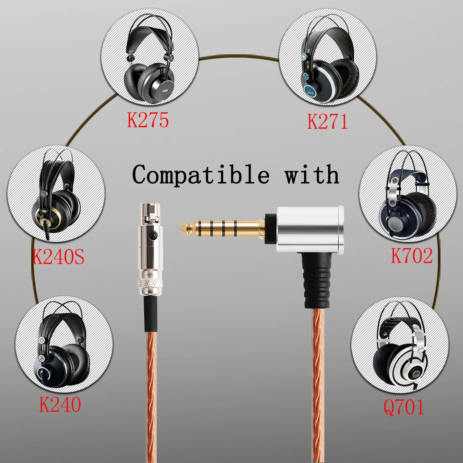 4.4mm 2.5mm バランスヘッドフォンケーブル AKG Q701、K702、K712