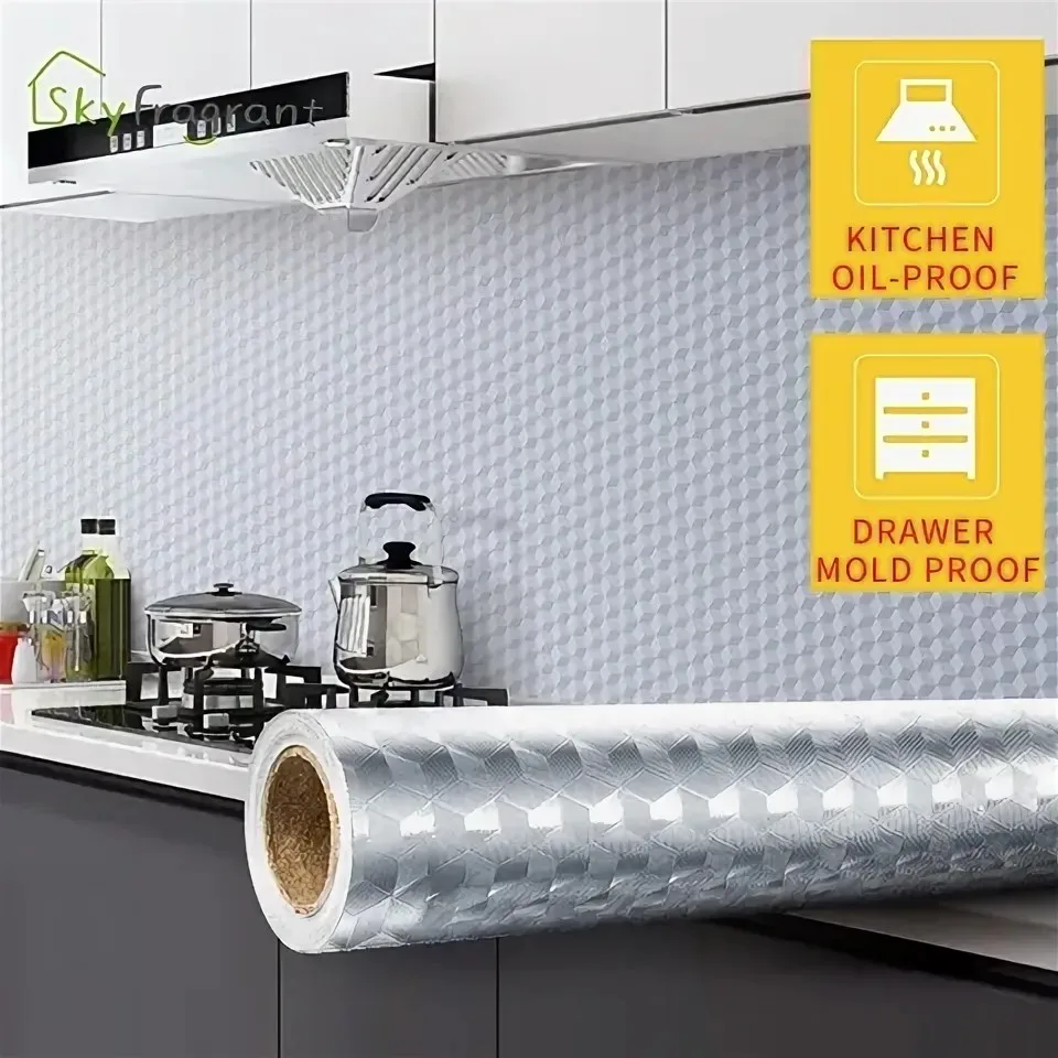40cm Kitchen Self-Adhesive Aluminum Foil Wall Sticker Waterproof and Oil Proof Wallpaper Suitable for Countertops and Cabinets