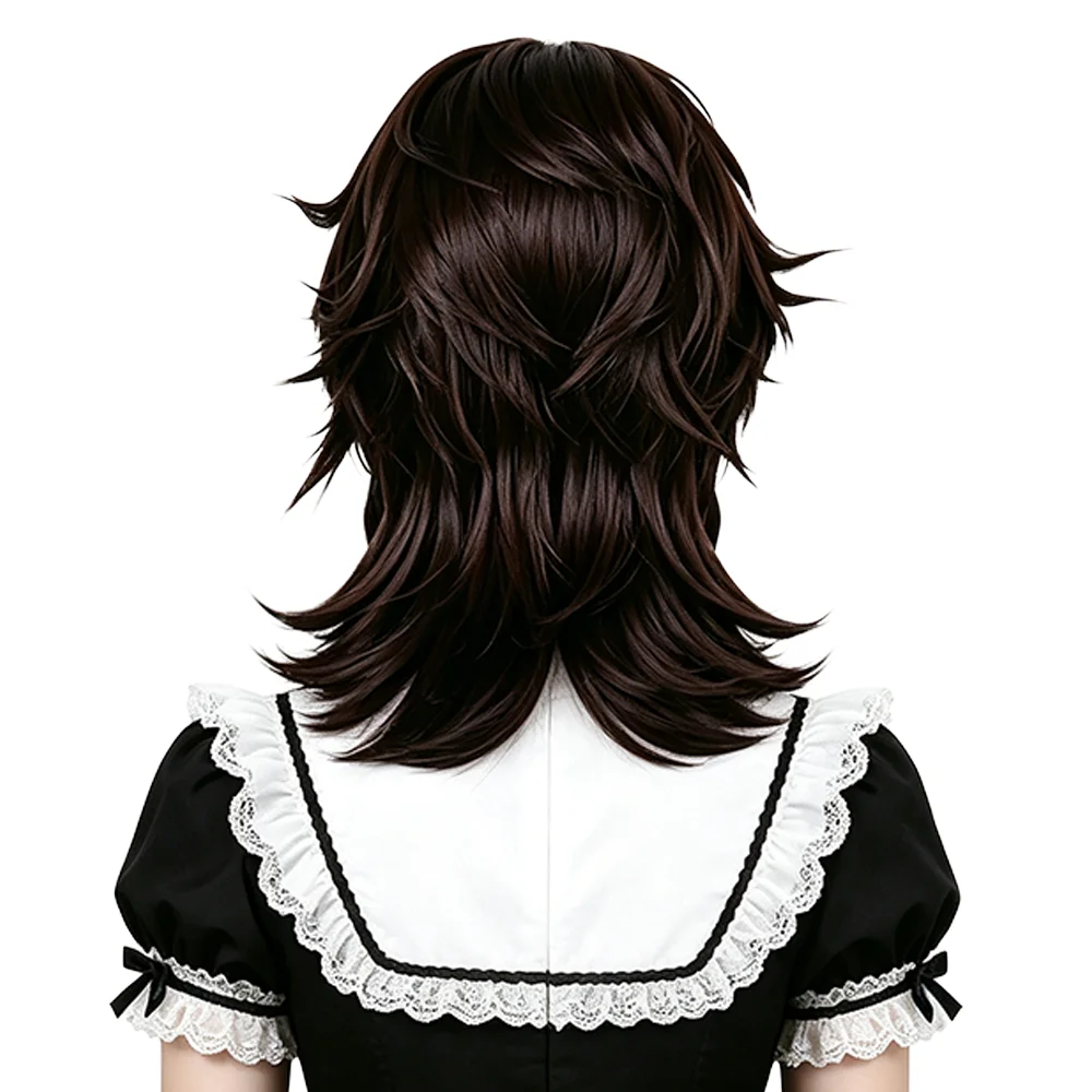 Matador Cosplay Wig Unisex Dark Brown Spiky Wolf Tail with Double Braids Heat Resistant Synthetic Anime Role Play Full Head Wig