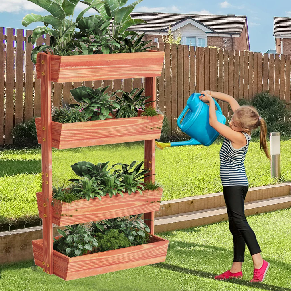 qp-4 Tier Raised Garden Bed, Thicken Solid Wood Vertical Garden Elevated Planter Box, Removable Container-