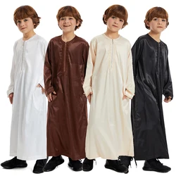 Vestido largo para niños musulmanes Abaya Ramadán Jubba oración Thobe para niños, para niños caftán, bata islámica, bata de cuello redondo para caftán, bata árabe de Dubái