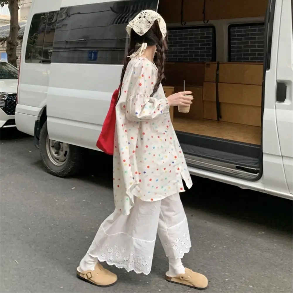 

Leisure Sweet Colorful Dots Blouse Loose Ins Long Sleeve Shirt Spring Autumn Casual Button Shirt Women Spring Fall