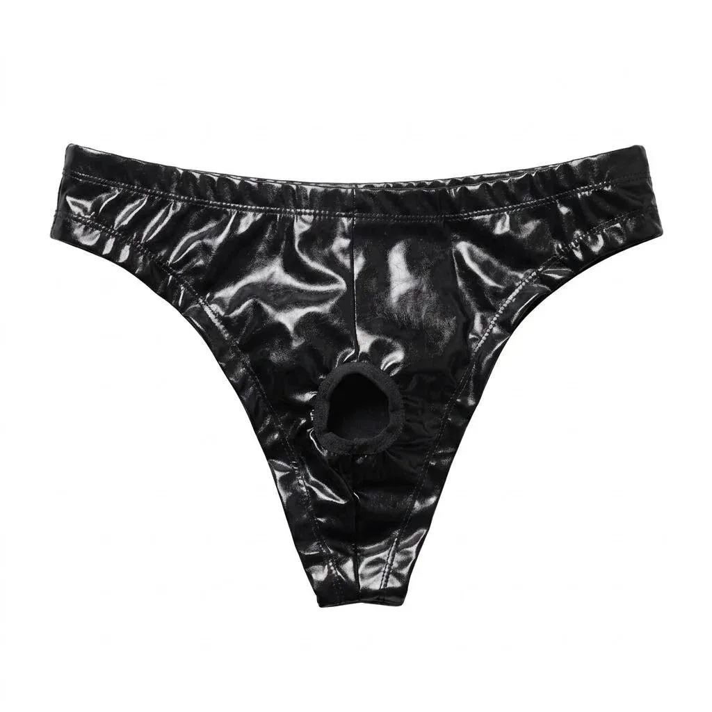 1Pc Men's PU Leather Triangle Pants, Crotch Hollow Sexy Triangle Underwear, Boxing Fitness, Adult Novelty, Sweet Gift