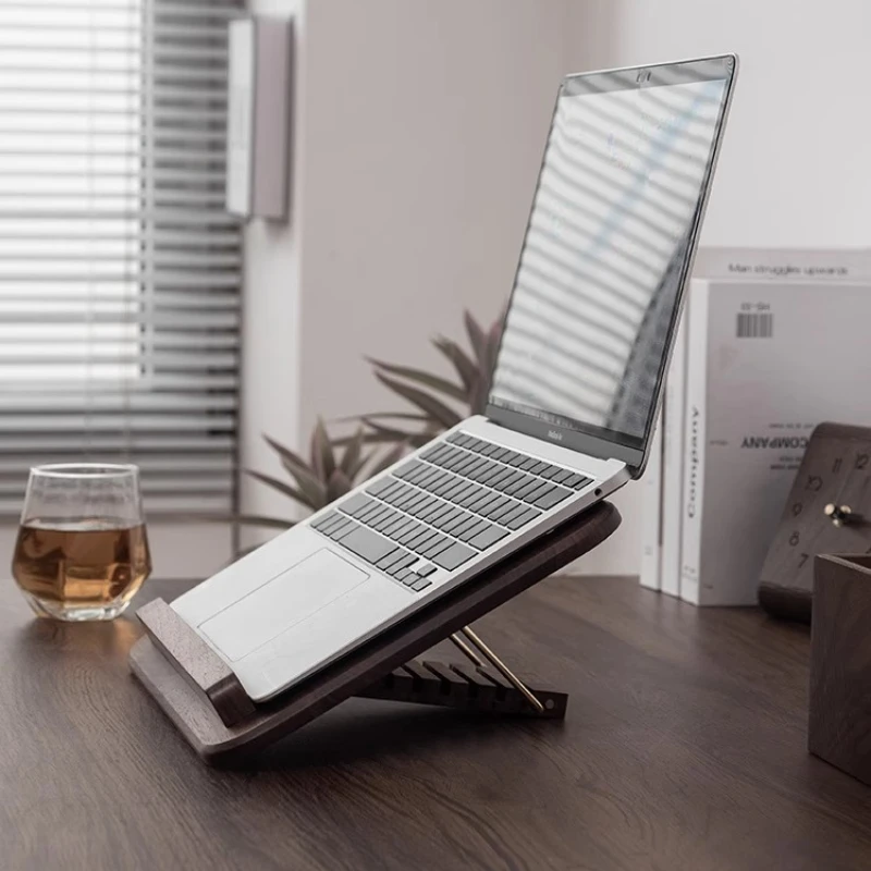 Solid Wood Laptop Stand Black Walnut Laptop Riser Organizer Foldable Tablet Holder for MacBook Heat Dissipation Notebook Base