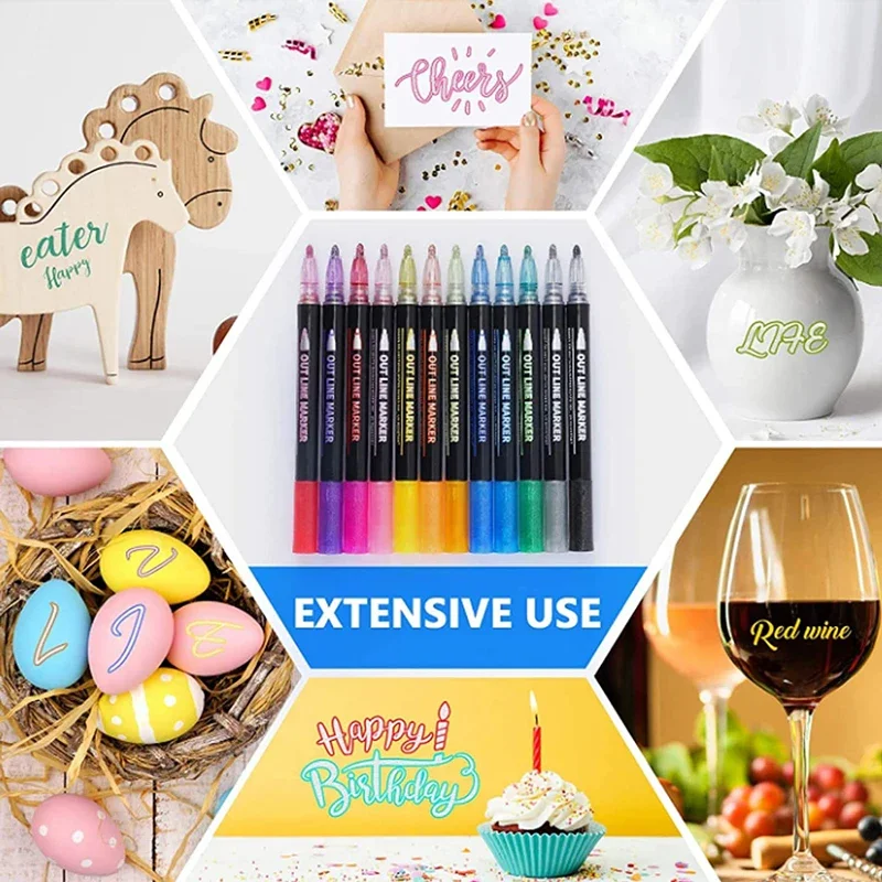 8/12 Colors Double Line Pen Outline Paint Marker Pens Diy Album Scrapbooking Metal Marker Highlighter Drawing Painting Doodling image 3