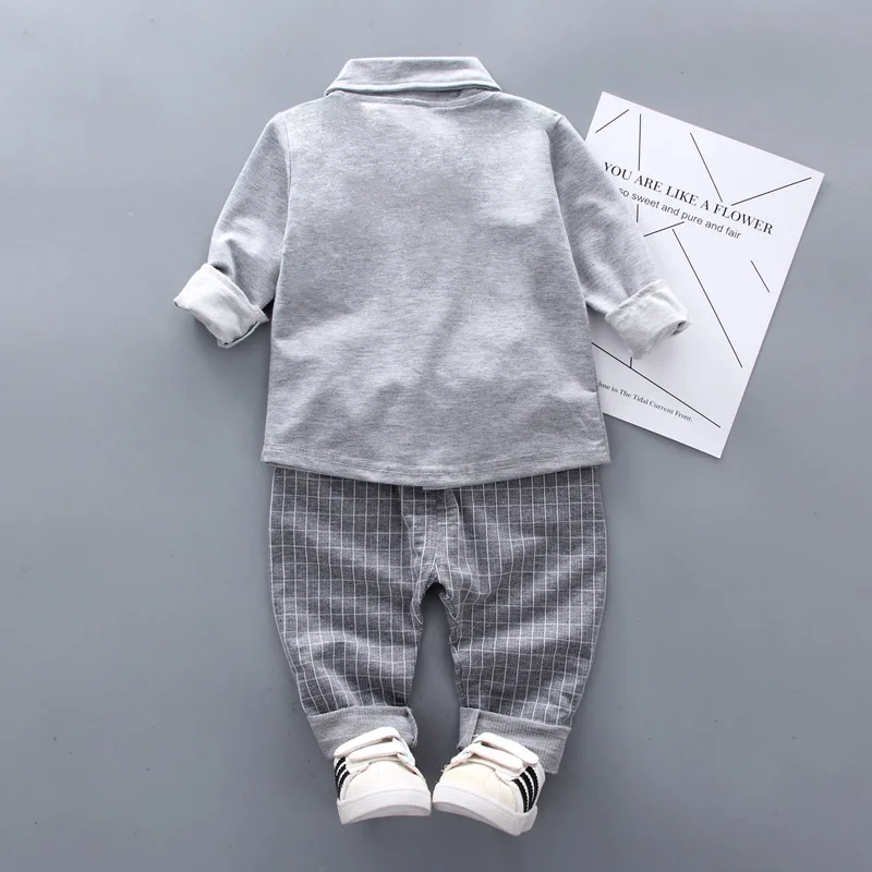 Completo bambino manica lunga 2 pezzi 0-5 anni camicia bavero neonato con cravatta