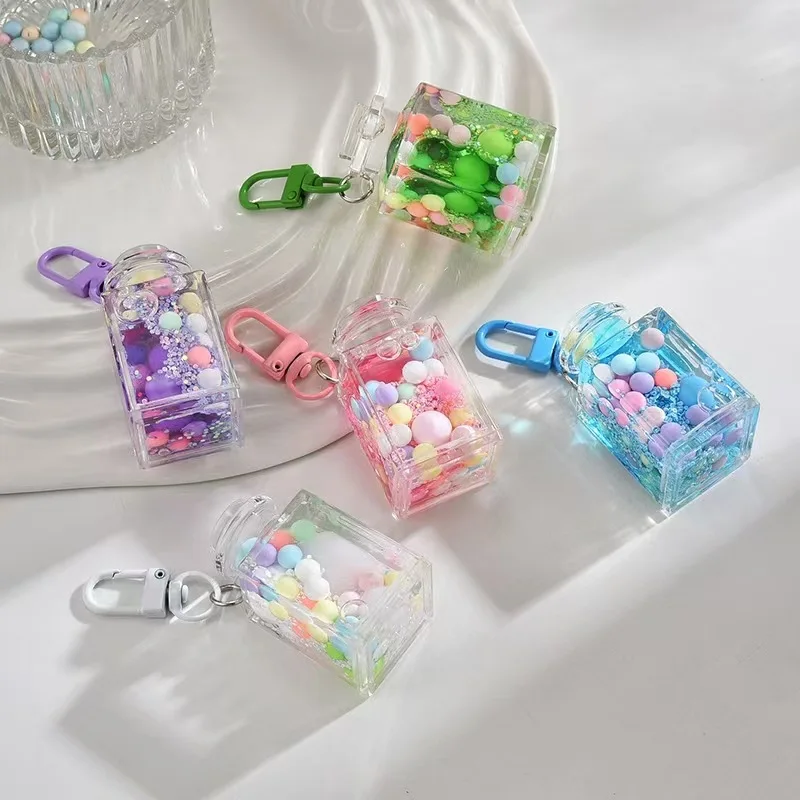 Flowing Sand Bottle Creative Colorful Beads In Oil Bottle Pendant Acrylic Keychain Hanging Piece Bag Accessory Small Accessory