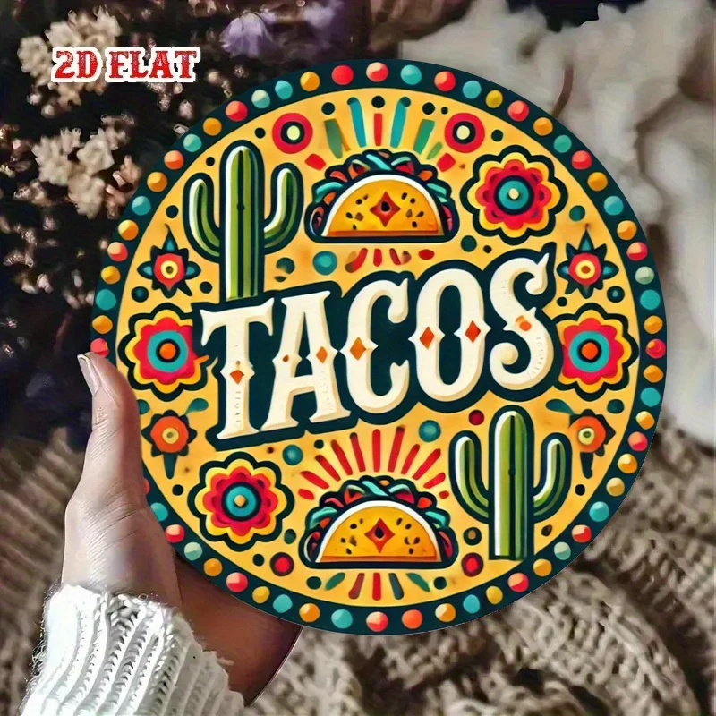 2D Flat Retro Mexican Imitation Corn Husk Aluminum Wall Decor - 7.87inch Round Cactus, Flower, and Imitation Corn Husk Decorations - Durable Metal Sign for Kitchen, Bar, Garage |   The Perfect Gift for Birthdays, Housewarming Parties, and Mexican-Themed Bars. |   Vibrant Printing Quality, Mexican Home Decor