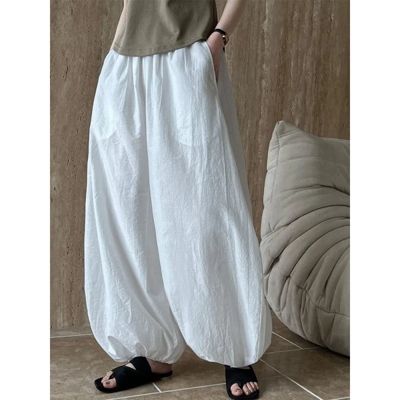 Bloomers de gran tamaño 2025 nuevo diseñador de verano elegante moda mujer linterna pantalones Casual sueltos transpirables pantalones de pierna ancha de algodón