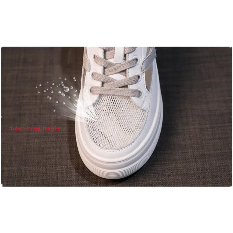 Women Sneakers Shoe 2024 Ins Summer Sandals Internally Increased Side Hole Mesh Breathable Vulcanized Sneaker Women White Shoes