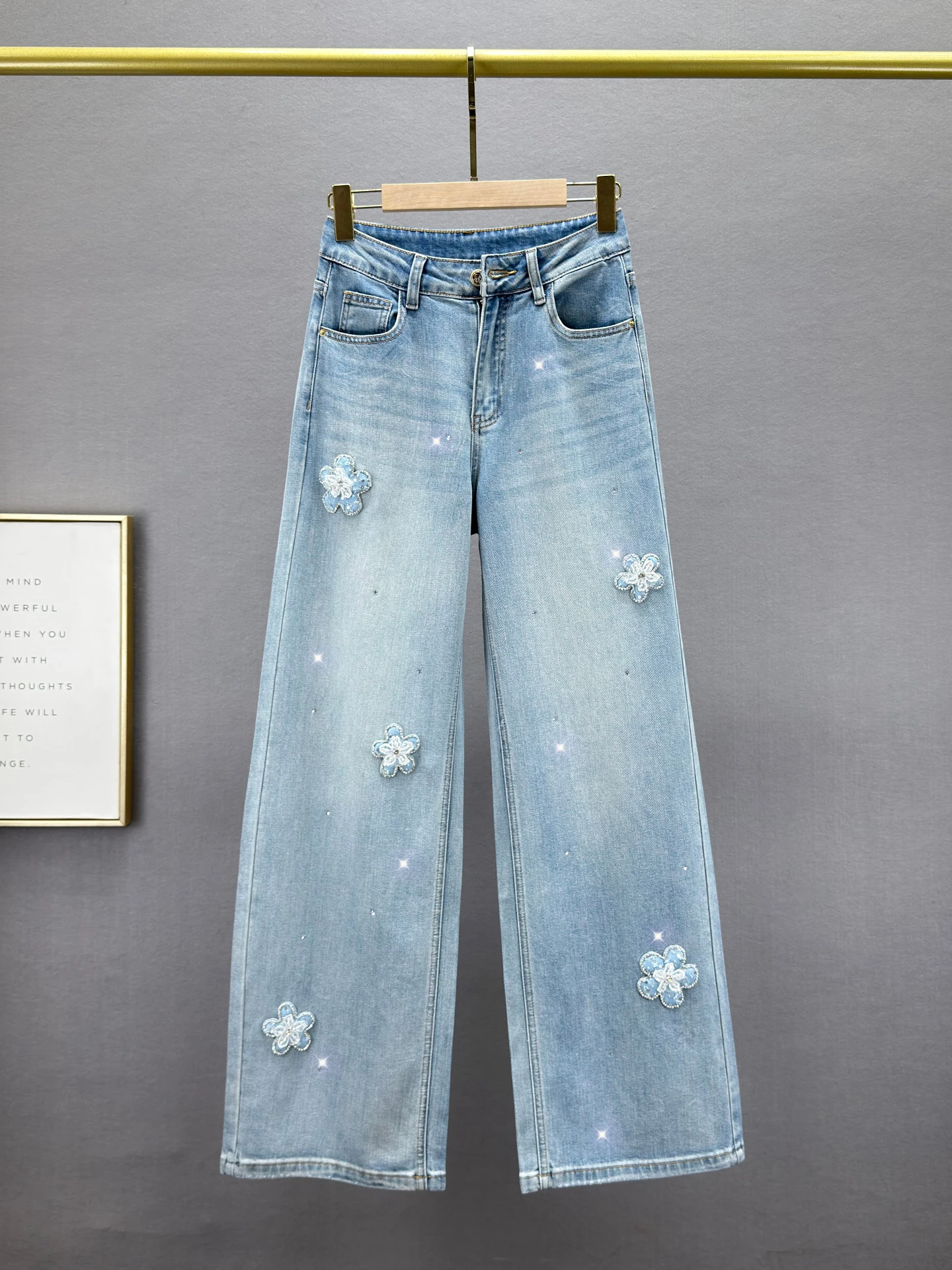 

High Waist Loose Fit Glitter Denim Jeans Women's Straight Leg Spring 2026 Faion European Sle Cotton Stretch Blue Jeans