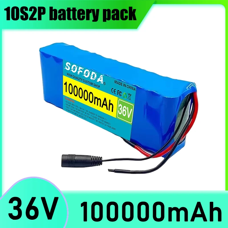 36V 100Ah 10S2P large capacity battery pack 18650 lithium-ion rechargeable battery, multiple plug options