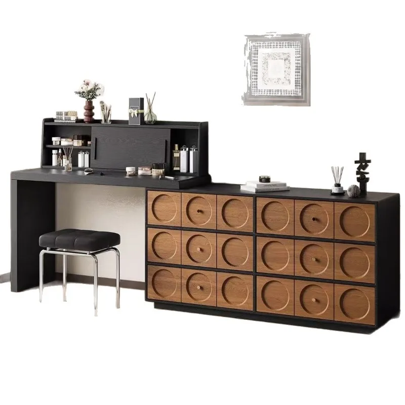 

Wabi Sand Wind Medieval Dresser Bedside Bucket Cabinet Integrated Desk Solid Wood Dresser Bedroom Corner French Cream Wind