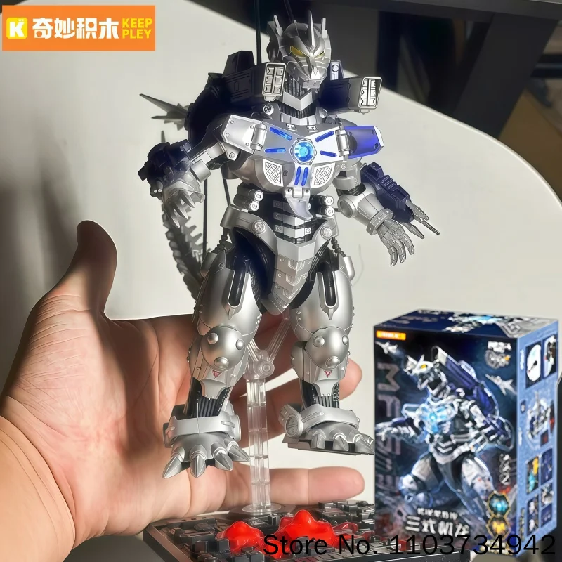 Keeppley Mechagodzilla Action Figure With Lights Movable Joints Anime Model Collection Statue Desktop Display Gift