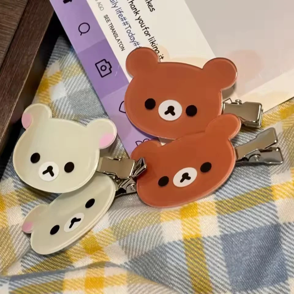 Rilakkuma Korilakkuma مقاطع الشعر أنيمي الدب رئيس لطيف دبابيس الشعر ومقاطع أغطية الرأس Kawaii إكسسوارات الشعر للنساء الفتيات