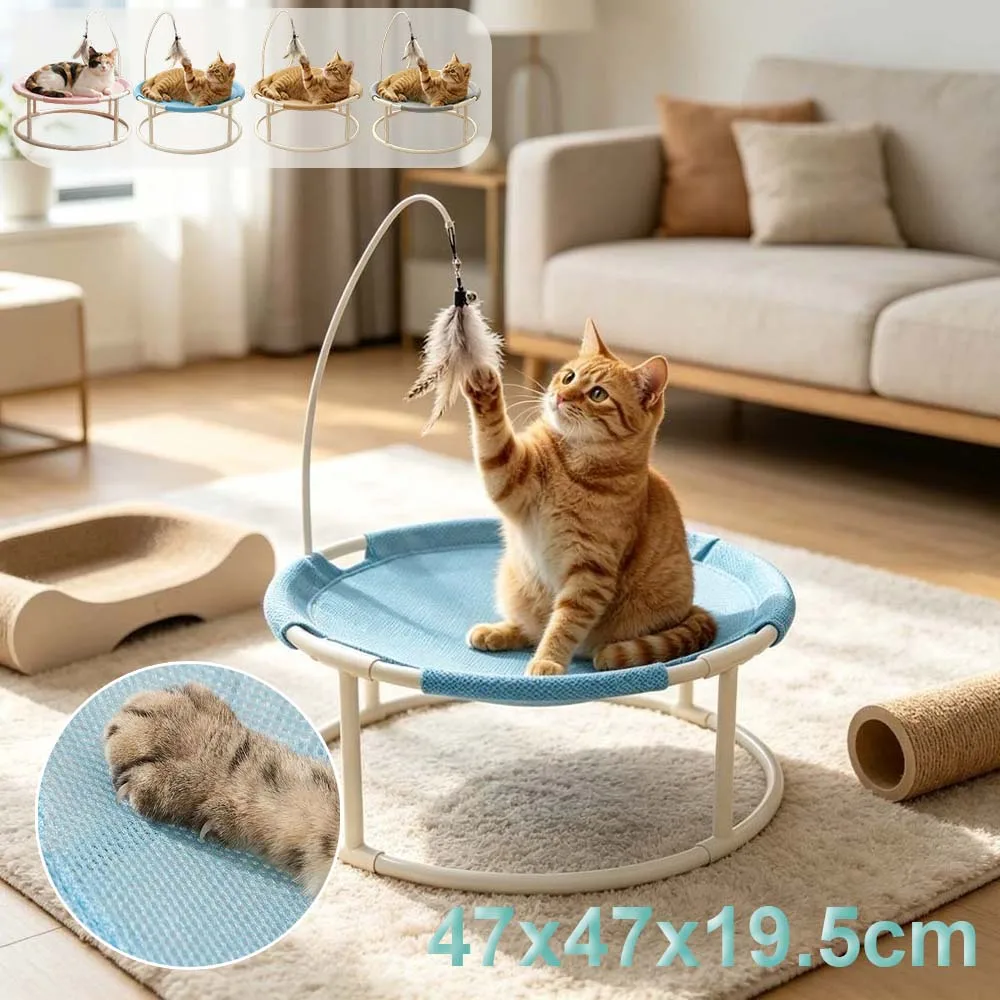 Raised Round Cat Bed Pet Breathable Mesh Cot Cooling Summer Sleeping Pads Free Standing Sturdy Frame Removable for Cats Puppy