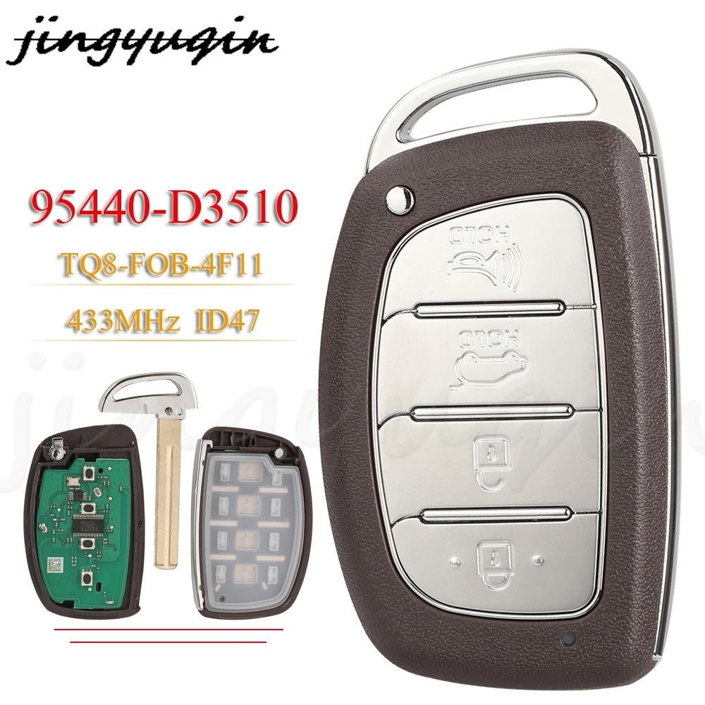 jingyuqin 4Buttons 95440-D3510 Smart Car Key For Hyundai Tucson 2018 2019 2020 Remote Keyless Card 433MHz ID47 TQ8-FOB-4F11