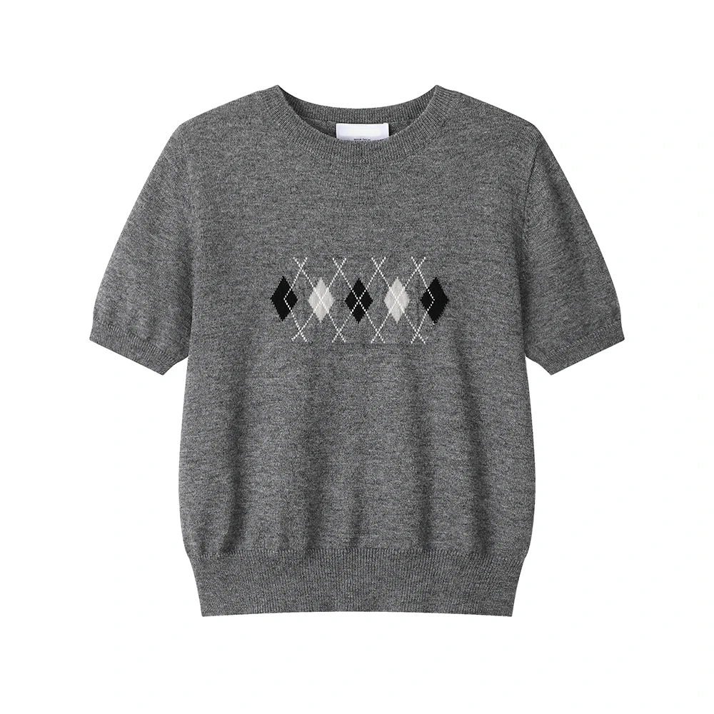 Women Grey Knitted T-Shirt Early Autumn High Quality Casual Crew Neck Knit Short Sleeve Top Women Clothing