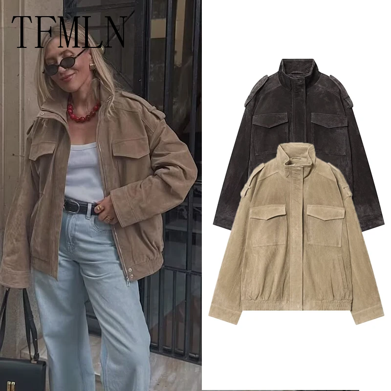2025 chaquetas Bomber de invierno para mujer, chaqueta Vintage de gamuza con bolsillos gruesos, ropa de calle, bolsillo de ocio con cremallera, nuevas chaquetas de gran tamaño