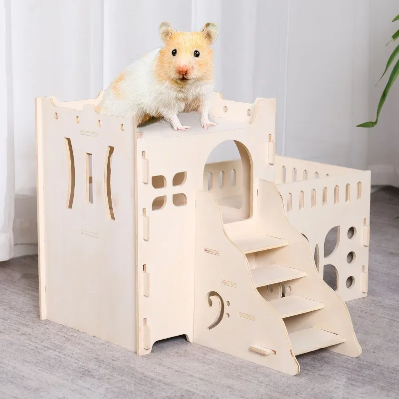 Spot Hamster Golden Bear Solid Wood Villa Rutin Chicken Honey Bag Glider Hedgehog Platform Sleeping Nest Guinea Pig Wooden House