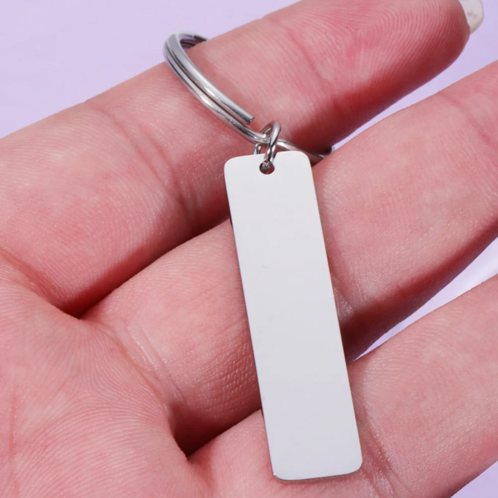 5 Pcs Glossy Strip Hangtag Keychains Blank Rectangle Metal DIY Engraving Tags Stainless Steel Rings Unfinished Supply Blanks