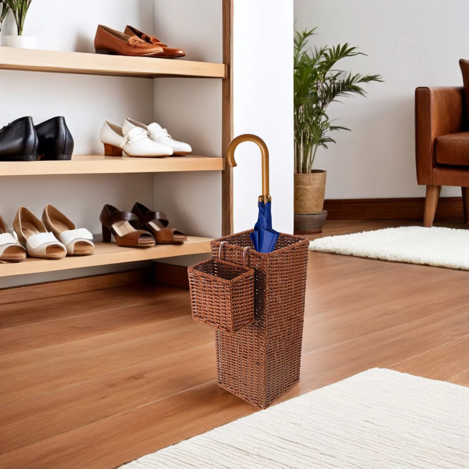 

1 Set Japanese Style Umbrella Stand With Drip Tray Storage Basket Space Saving Entryway Organizer For Home Hotel Indoor Use