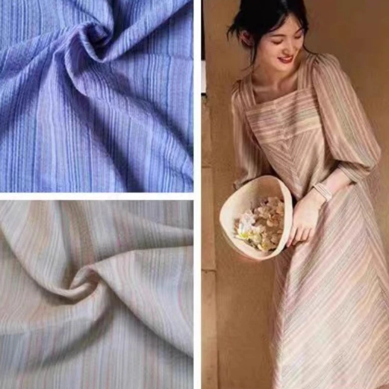 Bubble Color Thread Cotton and Linen Texture Striped Dyed Fabric Comfortable Shirt Dress Jacket Top Handmade DIY Fabric