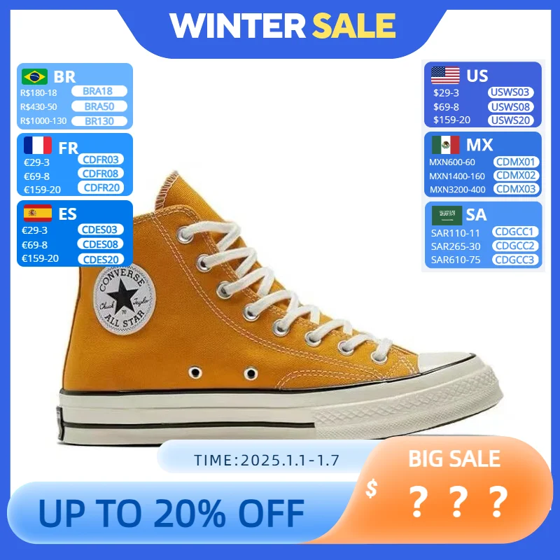 Converse 1970s All Star Men and Women Skateboarding Shoes High-top Outdoor Lightweight Vintage Sneaker Yellow