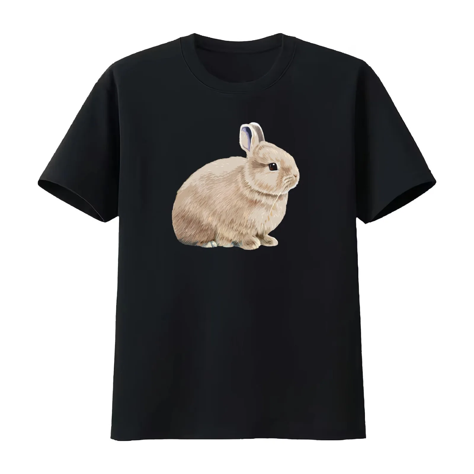 Cottagecore Beige White Otter Netherland Dwarf Rabbit T-Shirt Summer Casual Cotton Tee Oversized Streetwear Tops 100% Cotton