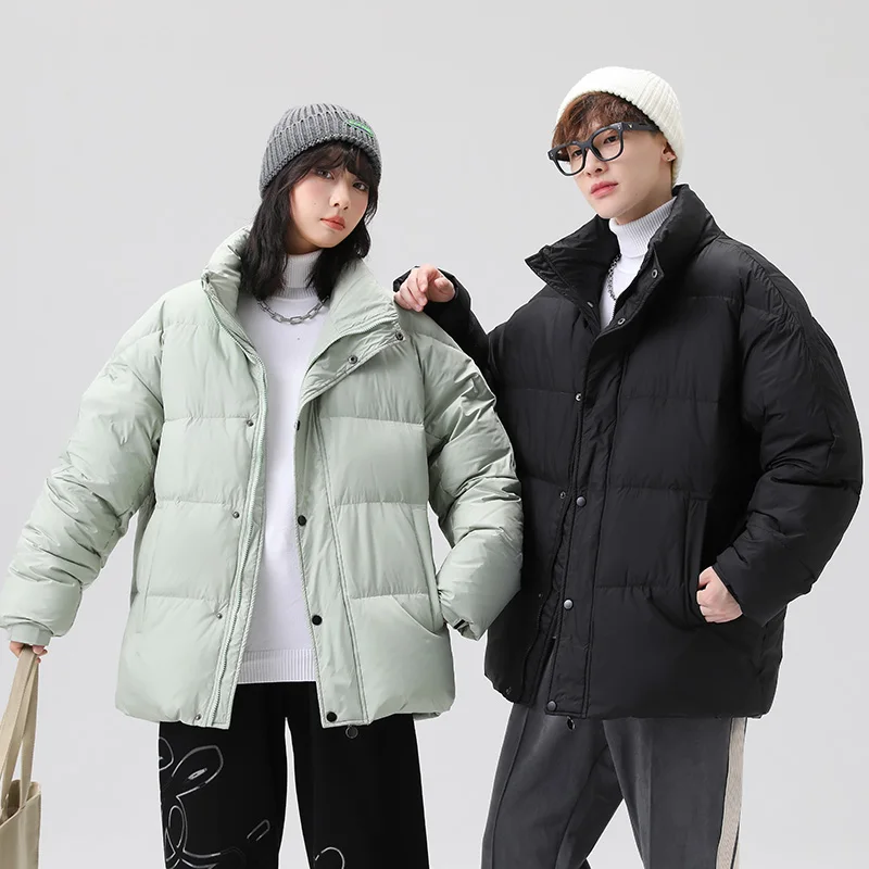 2025 Unisex Dropped Shoulder Down Jacket Solid Color Stand Collar White Duck Down Versatile Warm Winter Coat