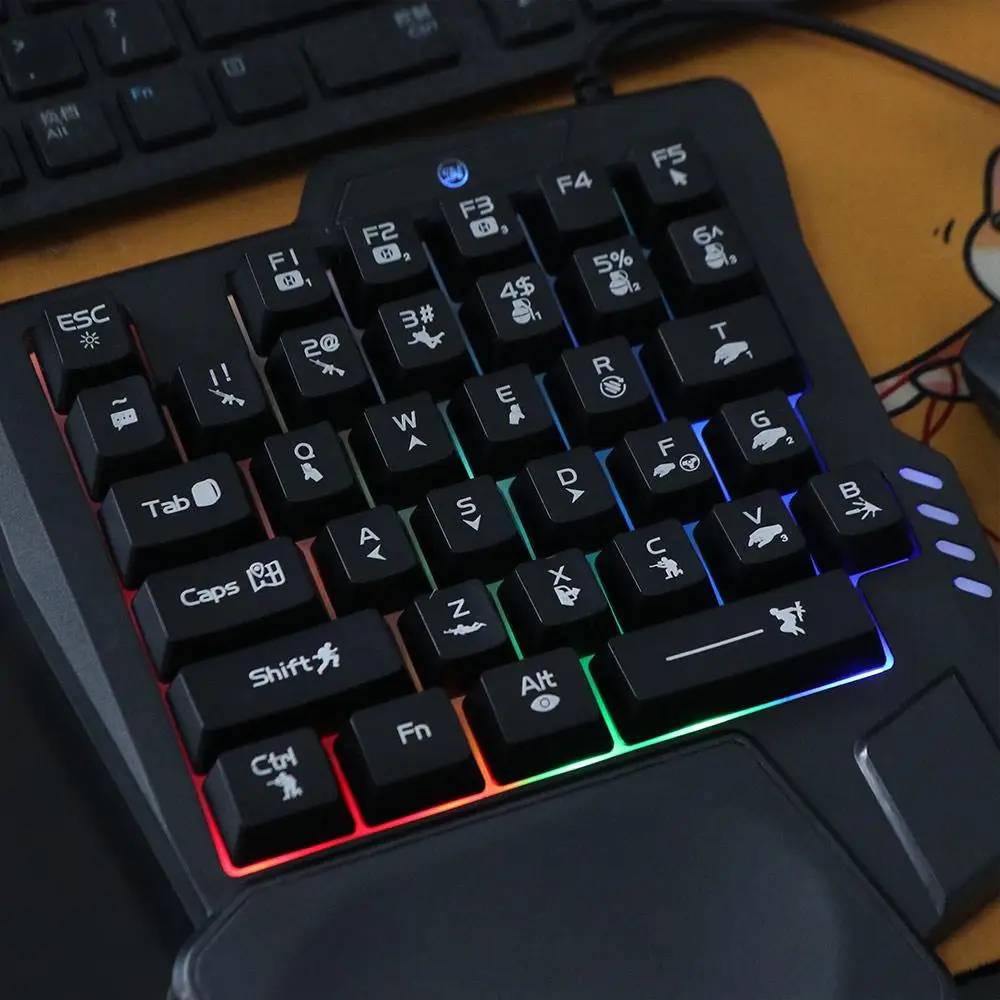 Clavier USB à une main Ultra-mince, Mini clavier à une main lumineux, rétro-éclairage 3 couleurs, clavier mécanique de jeu pour ordinateur portable