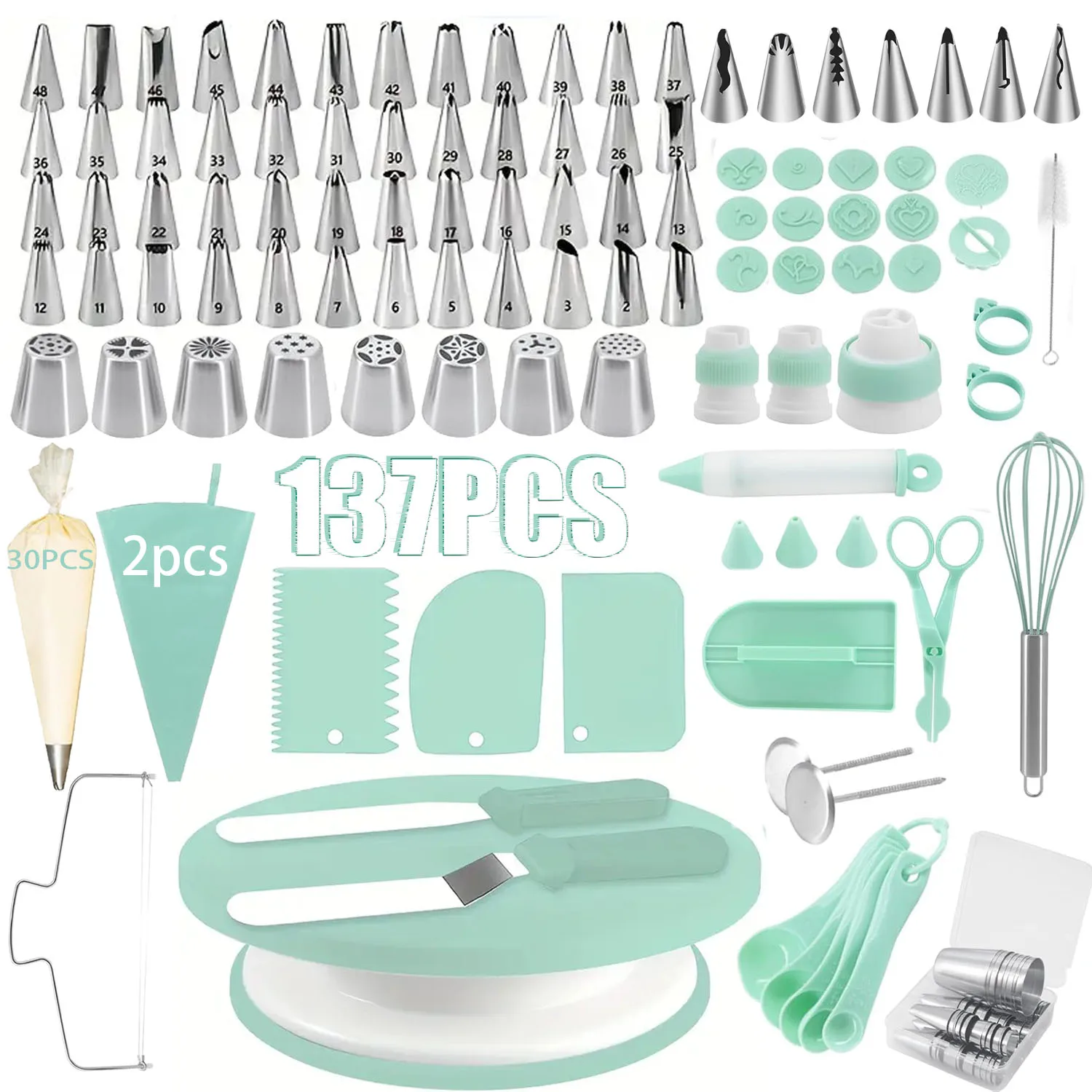 137Piece Ultimate Cake Decorating Kit with Turntable - Stainless Steel Piping Tips, Cupcake & Baking Tools for Creative Desserts