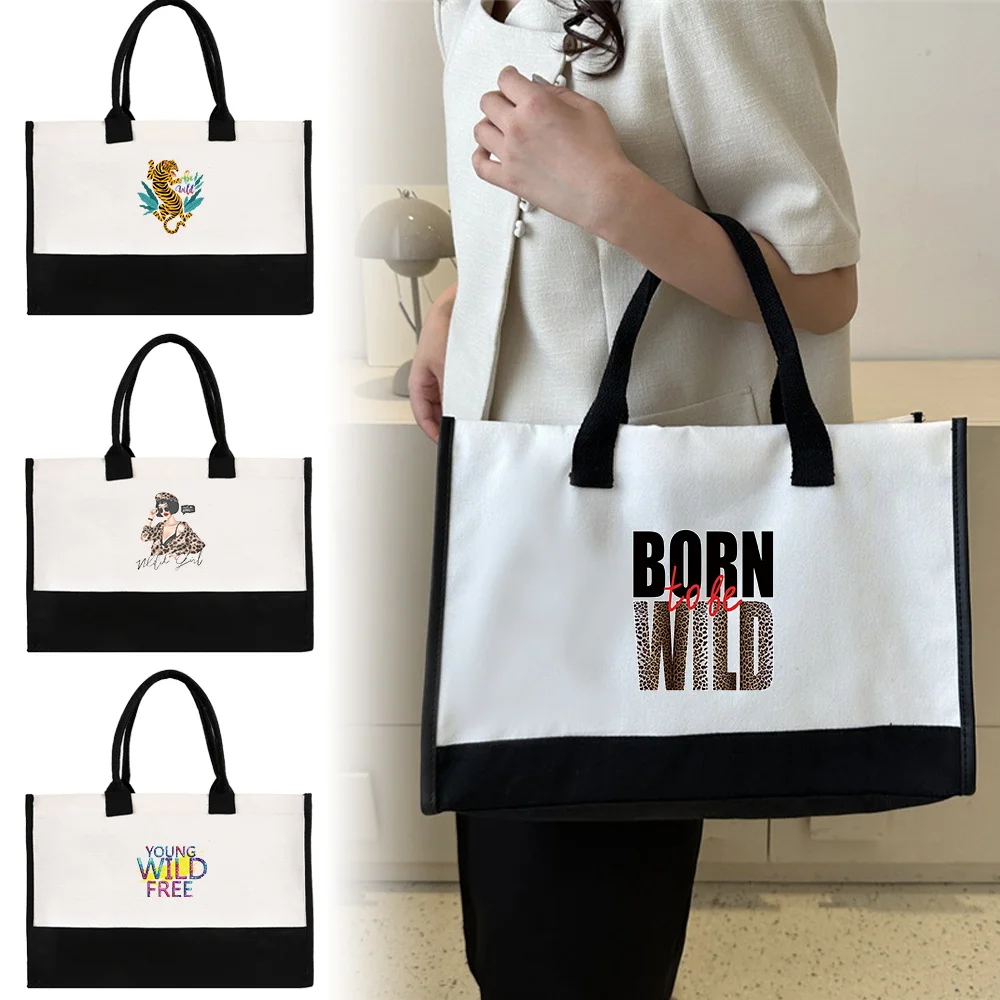 

New Portable Women's Handheld Shopping Bag Reusable and Environmentally Friendly Jute Shopping Wild Series Printing Pattern