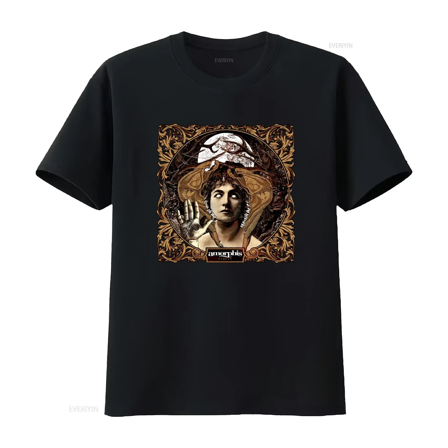 Camiseta Amorphis Circle Gothic Art con diseño único de Dragón Lunar, perfecta para fans del rock, estilo vintage lavado, suave y elegante, ropa de diseñador.