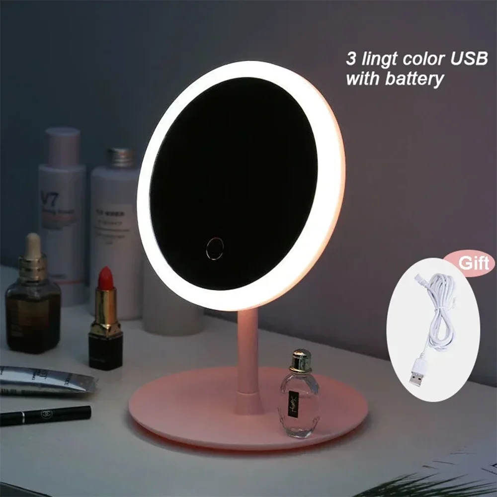 Detachable 3-Mode LED Vanity Mirror with Daylight LightingUSB Rechargeable & Storage Base – Portable Makeup Mirror Gift for girl