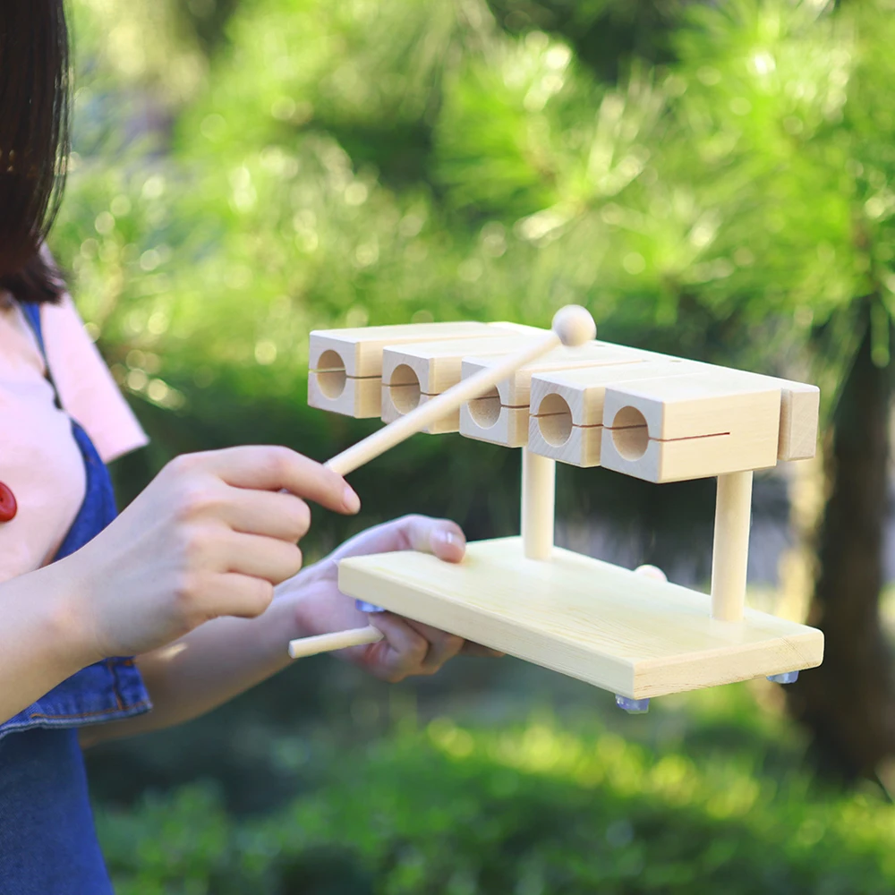 Xilofono a 5 toni Orff Strumenti musicali Muyu in legno Clapper con bacchette Giocattoli educativi per bambini Regali Strumento a percussione